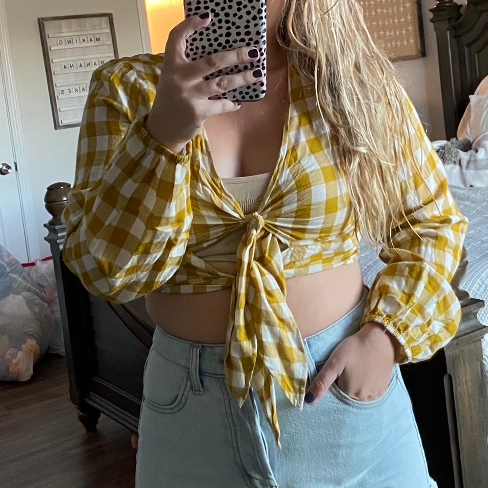 Double Tie Plaid Crop Top